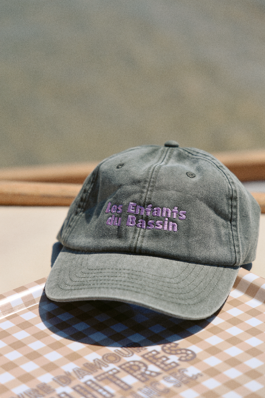 Casquette adulte - Grise broderie mauve