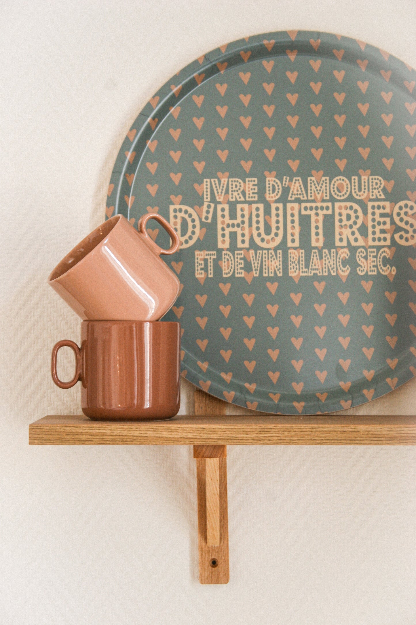 BACK IN STOCK - Plateau en bois : Ivre d'amour 42cm (vert et orange)