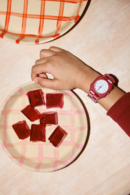 Montre enfant Raspberry Icecream damier rose et rouge