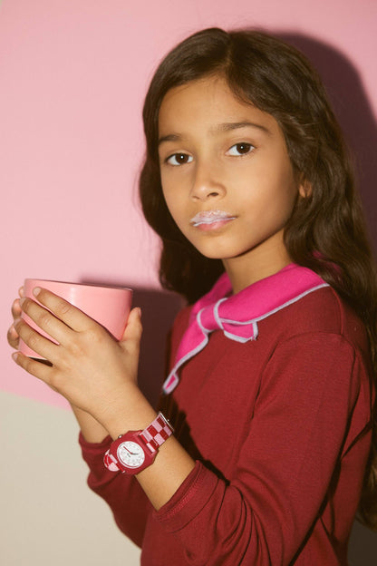 Montre enfant Raspberry Icecream damier rose et rouge