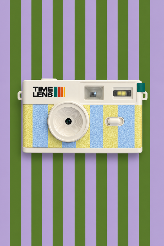 Appareil photo Timelens - rayé bleu et jaune