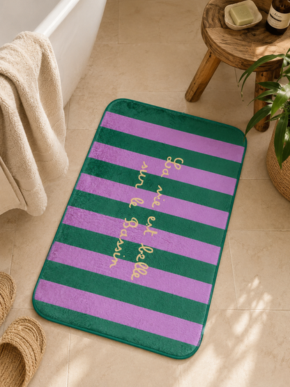 Tapis de salle de bain - "La vie est belle sur le Bassin" - Vert et violet