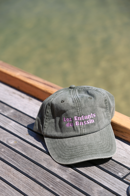 Casquette adulte - Grise broderie mauve