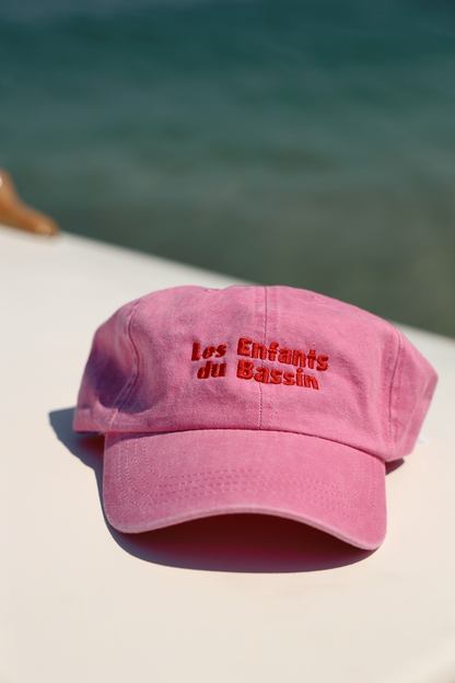 Casquette adulte - Rose broderie rouge