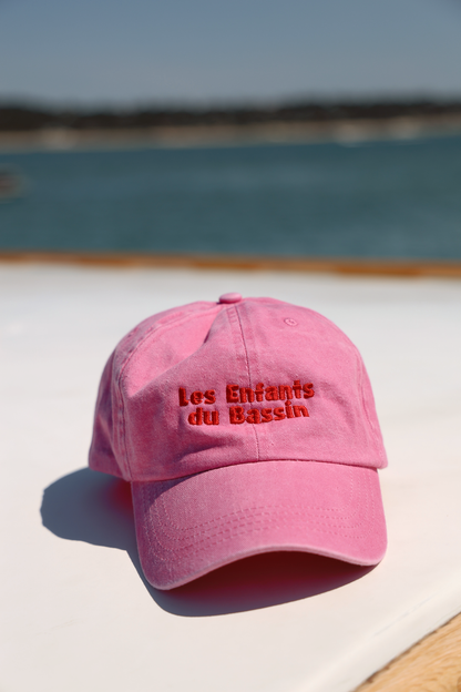 Casquette adulte - Rose broderie rouge