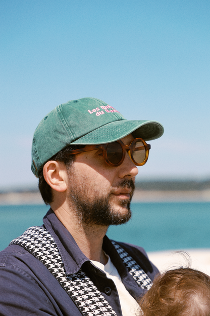 Casquette adulte - Verte broderie rose