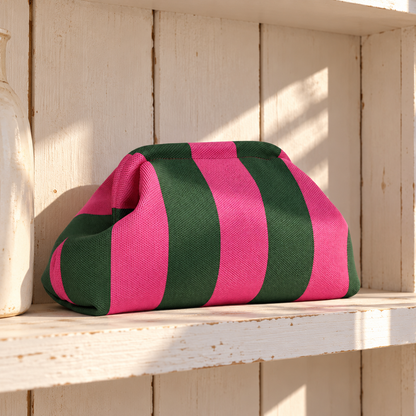 Pochette rayée vert et rose