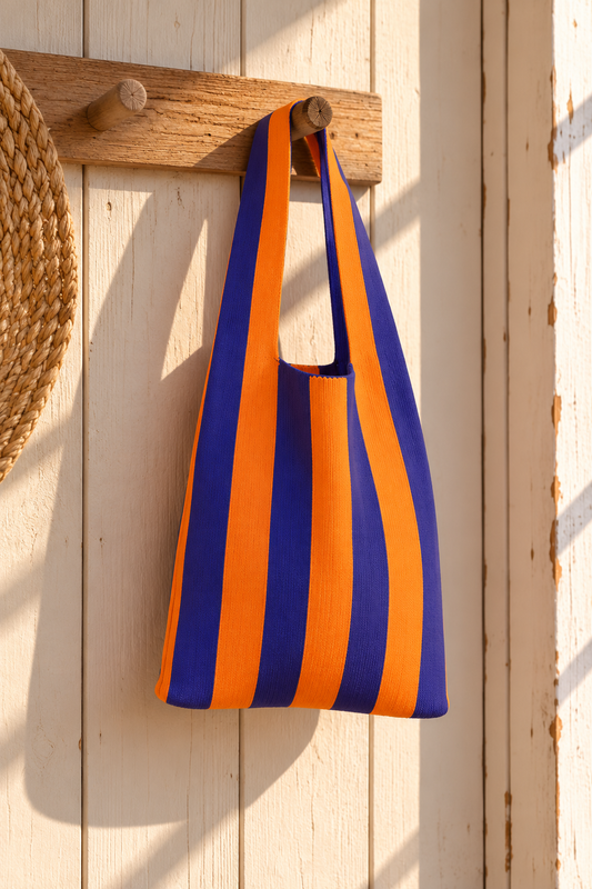 Sac rayé orange et bleu