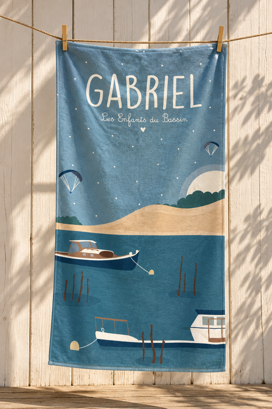 Serviette enfant personnalisable – Bassin d’Arcachon bleu
