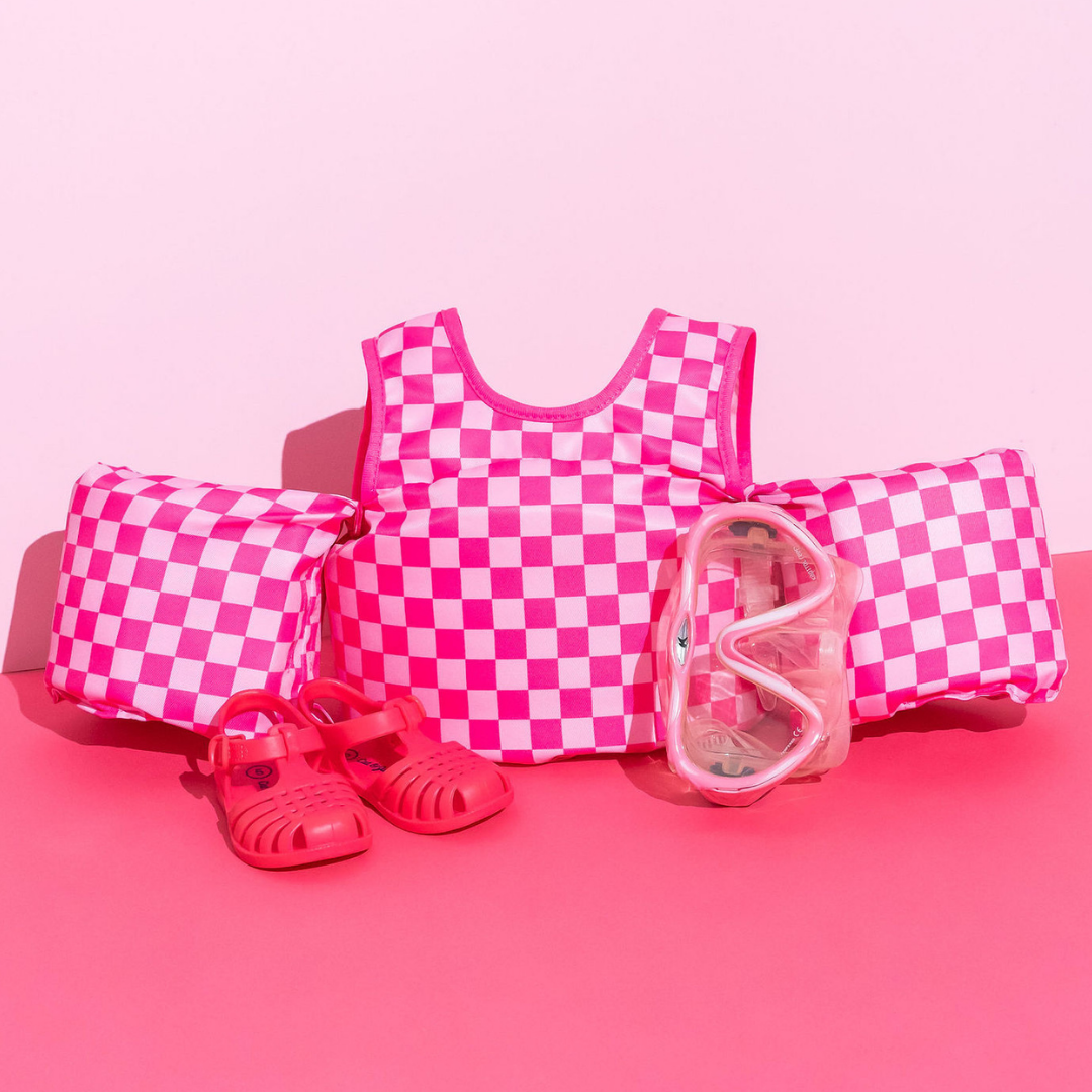 Bouée gilet enfant Carreaux roses (11-23 kg)