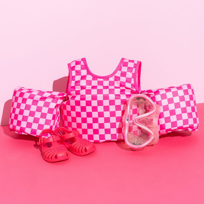 Bouée gilet enfant Carreaux roses (11-23 kg)
