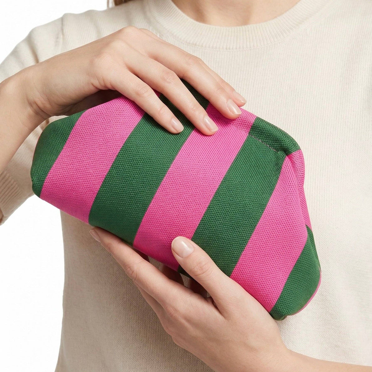 Pochette rayée vert et rose