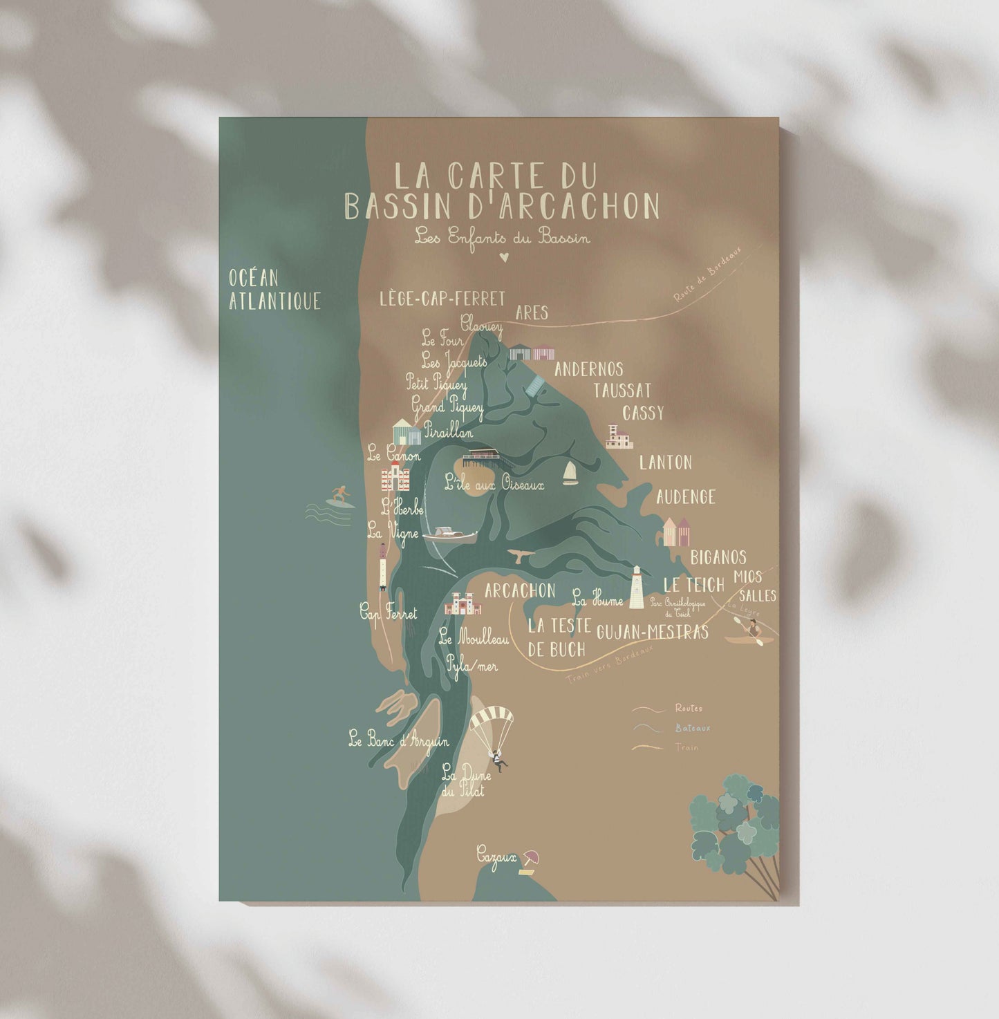 La Carte du Bassin d'Arcachon (kaki-bleu)